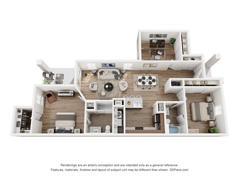 Floor plan for 2 beds, 2 baths, 1153 sqft